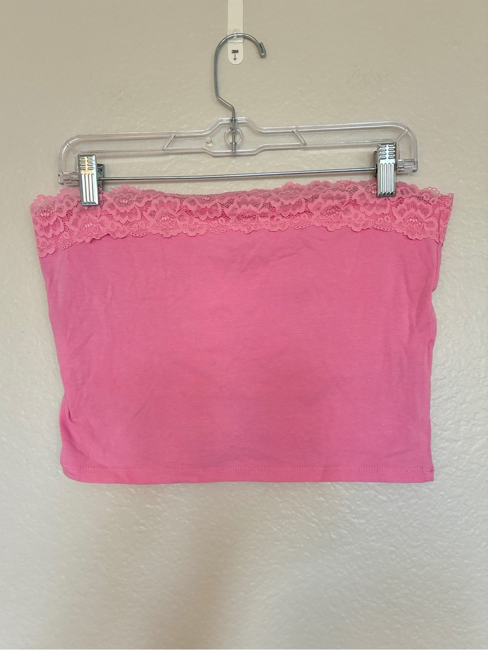 Cotton On Pink Lace Trim Tube Top Strapless Bandeau Size L Cottagecore Colorful